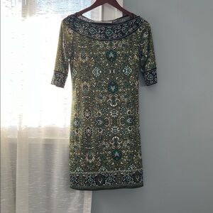 Max Studio Green and Black Patterned Midi Dress